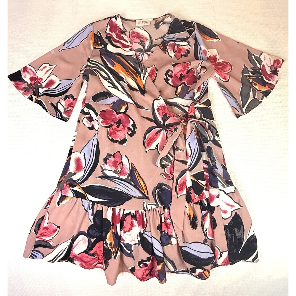 C Christian‎ Los Angeles Floral Wrap Dress Pink Mauve Boho Tie Waist Wedding